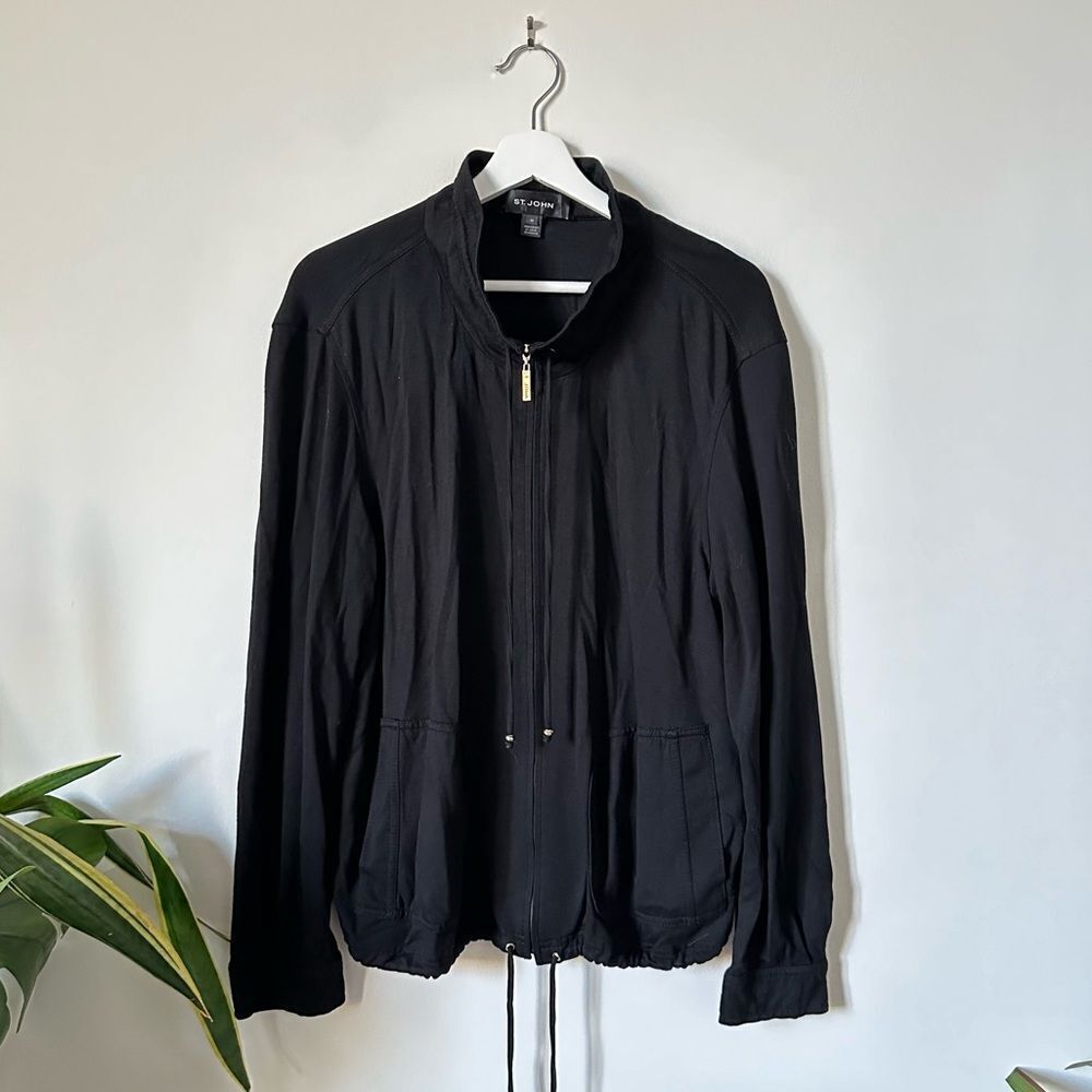 St. John Full Zip Lounge Sweatshirt Top in Black Size M